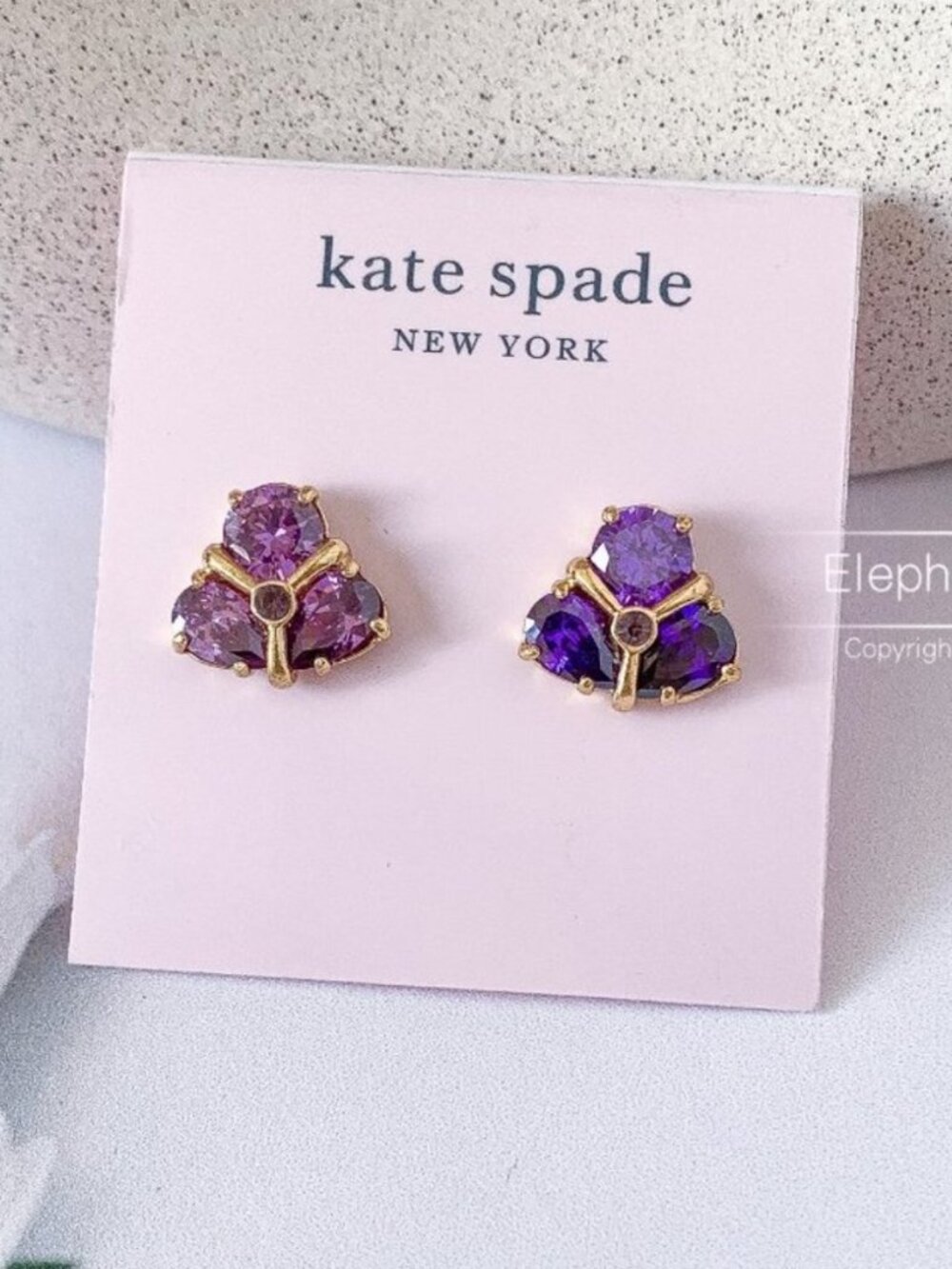 Kate Spade New York Purple Crystal Fan Stud Earrings Gold Tone Gemstone Earrings